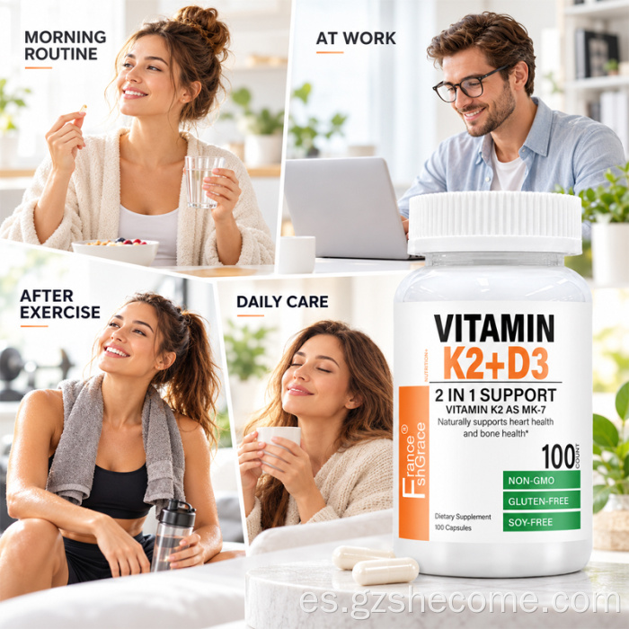Shecome Vitamina K2 D3 Cápsulas Salud de los huesos del corazón